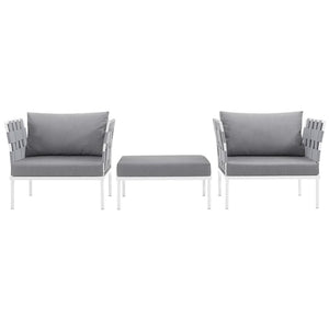 Modway Furniture Harmony 3 Piece Outdoor Aluminum Sectional Sofa Set - Modern, Weather-Resistant Design for Any Space EEI-2618-WHI-GRY-SET