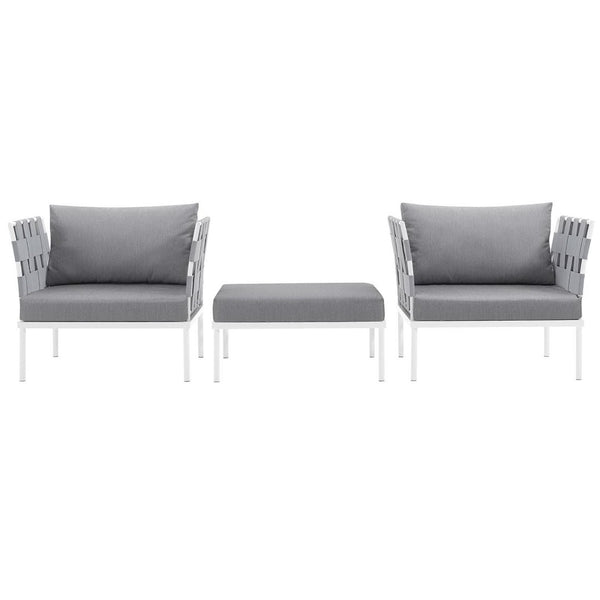 Modway Furniture Harmony 3 Piece Outdoor Aluminum Sectional Sofa Set - Modern, Weather-Resistant Design for Any Space EEI-2618-WHI-GRY-SET