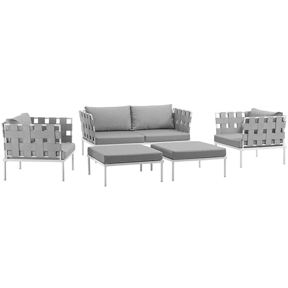Modway Furniture Harmony 5-Piece Outdoor Sectional Sofa Set - Weather-Resistant Aluminum, Comfortable & Modular Design EEI-2621-WHI-GRY-SET