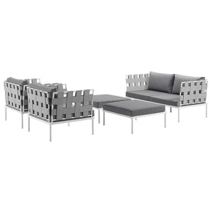 Modway Furniture Harmony 5-Piece Outdoor Sectional Sofa Set - Weather-Resistant Aluminum, Comfortable & Modular Design EEI-2621-WHI-GRY-SET