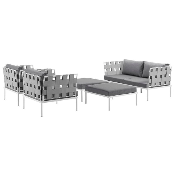 Modway Furniture Harmony 5-Piece Outdoor Sectional Sofa Set - Weather-Resistant Aluminum, Comfortable & Modular Design EEI-2621-WHI-GRY-SET