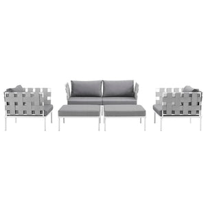 Modway Furniture Harmony 5-Piece Outdoor Sectional Sofa Set - Weather-Resistant Aluminum, Comfortable & Modular Design EEI-2621-WHI-GRY-SET