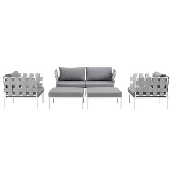 Modway Furniture Harmony 5-Piece Outdoor Sectional Sofa Set - Weather-Resistant Aluminum, Comfortable & Modular Design EEI-2621-WHI-GRY-SET