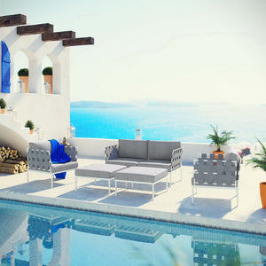 Modway Furniture Harmony 5-Piece Outdoor Sectional Sofa Set - Weather-Resistant Aluminum, Comfortable & Modular Design EEI-2621-WHI-GRY-SET