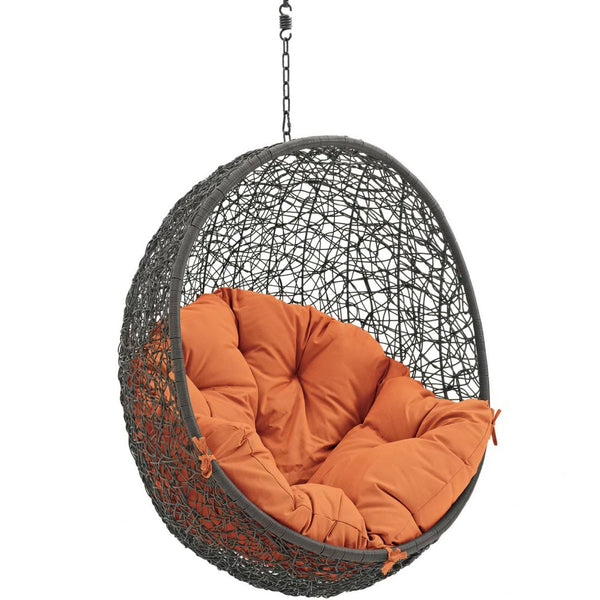 Modway Furniture Hide Outdoor Patio Swing Chair - Stylish Hanging Seat for Ultimate Indoor/Outdoor Relaxation Bliss Gray Orange EEI-2654-GRY-ORA