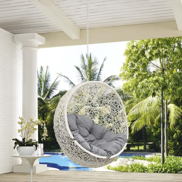 Modway Furniture Hide Outdoor Patio Swing Chair - Stylish Hanging Seat for Ultimate Indoor/Outdoor Relaxation Bliss White Gray EEI-2654-WHI-GRY