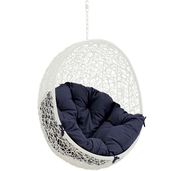 Modway Furniture Hide Outdoor Patio Swing Chair - Stylish Hanging Seat for Ultimate Indoor/Outdoor Relaxation Bliss White Navy EEI-2654-WHI-NAV