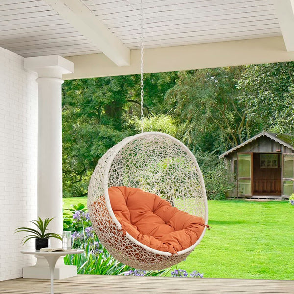 Modway Furniture Hide Outdoor Patio Swing Chair - Stylish Hanging Seat for Ultimate Indoor/Outdoor Relaxation Bliss White Orange EEI-2654-WHI-ORA