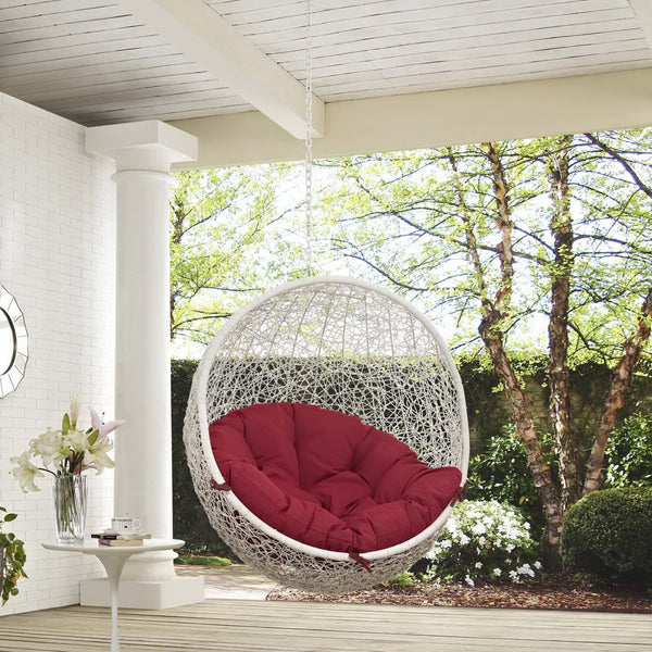 Modway Furniture Hide Outdoor Patio Swing Chair - Stylish Hanging Seat for Ultimate Indoor/Outdoor Relaxation Bliss White Red EEI-2654-WHI-RED