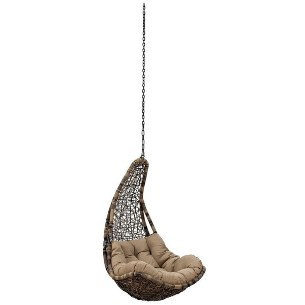 Modway Furniture Abate Outdoor Patio Swing Chair - Weather-Resistant Rattan with Plush Cushion for Relaxation Black Mocha EEI-2657-BLK-MOC-SET