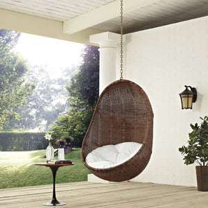 Modway Furniture Bean Hanging Outdoor Swing Chair - Cozy All-Weather Cushion, Adjustable Chain, Stylish Rattan Design EEI-2658-YLW-WHI-SET