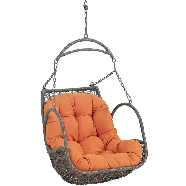 Modway Furniture Arbor Outdoor Patio Hanging Swing Chair - Durable, Weather-Resistant Rattan with Plush Cushion Orange EEI-2659-ORA-SET