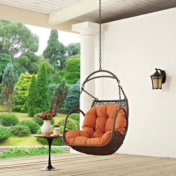 Modway Furniture Arbor Outdoor Patio Hanging Swing Chair - Durable, Weather-Resistant Rattan with Plush Cushion Orange EEI-2659-ORA-SET