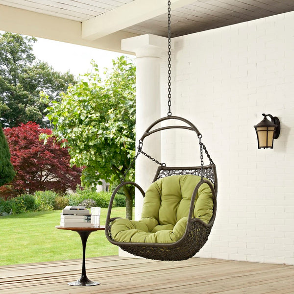 Modway Furniture Arbor Outdoor Patio Hanging Swing Chair - Durable, Weather-Resistant Rattan with Plush Cushion Peridot EEI-2659-PER-SET