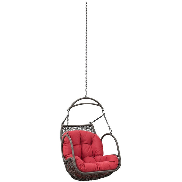 Modway Furniture Arbor Outdoor Patio Hanging Swing Chair - Durable, Weather-Resistant Rattan with Plush Cushion Red EEI-2659-RED-SET