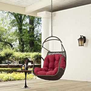 Modway Furniture Arbor Outdoor Patio Hanging Swing Chair - Durable, Weather-Resistant Rattan with Plush Cushion Red EEI-2659-RED-SET