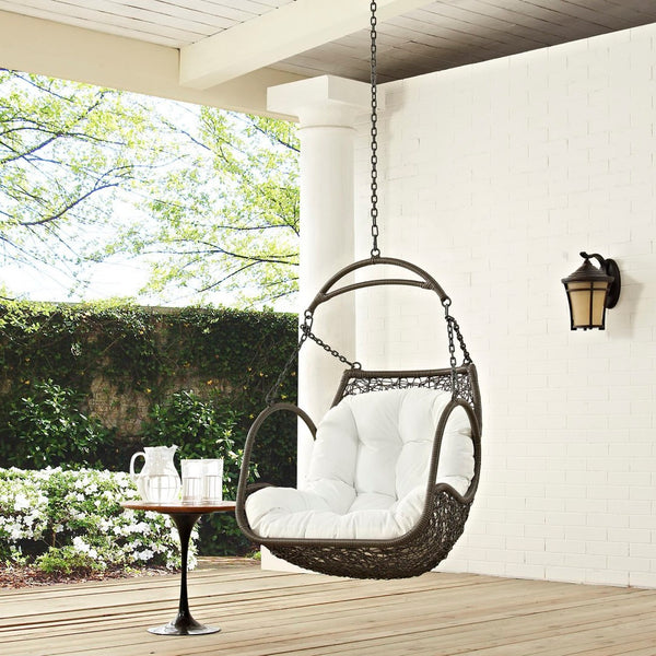 Modway Furniture Arbor Outdoor Patio Hanging Swing Chair - Durable, Weather-Resistant Rattan with Plush Cushion White EEI-2659-WHI-SET