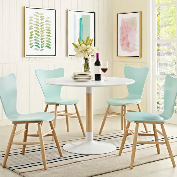 Modway Furniture Whirl Round Dining Table - Modern Matte MDF Top, Solid Birch Support & Stable Steel Base for Dining EEI-2666-WHI-SET
