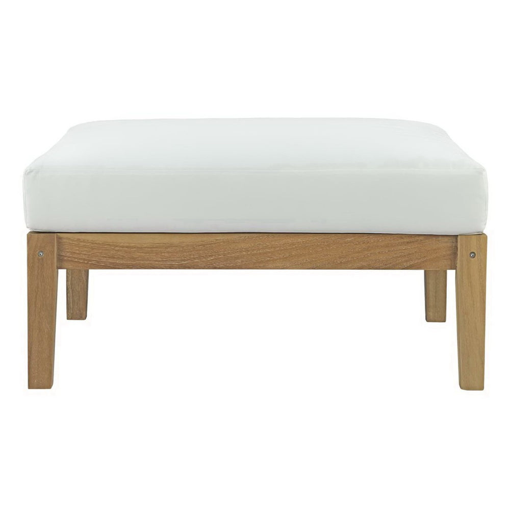 Modway Furniture Bayport Outdoor Teak Ottoman - Versatile, Weather-Resistant Footrest & Seating for Patios & Decks EEI-2698-NAT-WHI