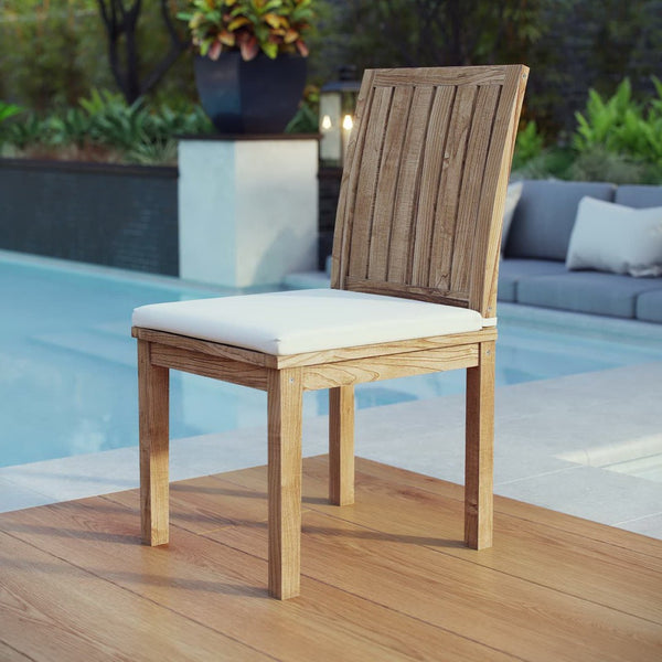 Modway Furniture Marina Outdoor Teak Dining Chair - Durable, Stylish & Comfortable Seating for Patios & Decks EEI-2700-NAT-WHI