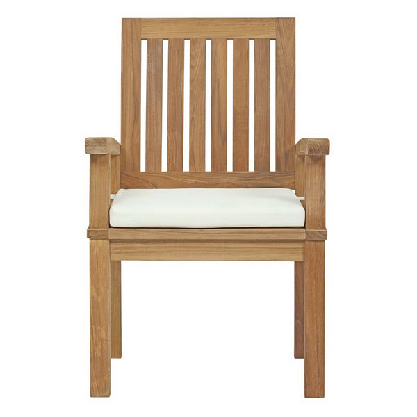 Modway Furniture Marina Outdoor Teak Dining Chair - Elegant, Durable Armchair with All-Weather Cushions for Patios EEI-2701-NAT-WHI
