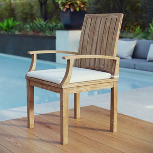 Modway Furniture Marina Outdoor Teak Dining Chair - Elegant, Durable Armchair with All-Weather Cushions for Patios EEI-2701-NAT-WHI