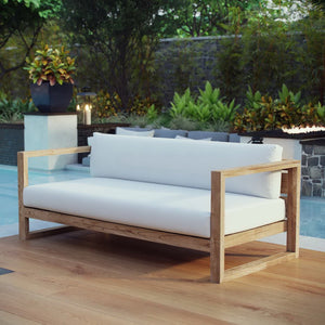 Modway Furniture Upland Outdoor Teak Sofa - Elegant Weather-Resistant Seating for Patios, Gardens & Balconies EEI-2707-NAT-WHI