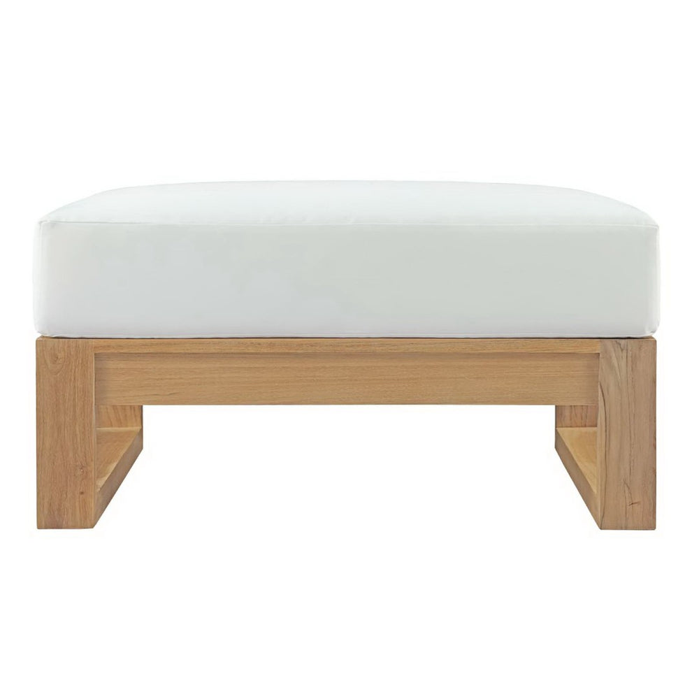 Modway Furniture Upland Outdoor Teak Ottoman - Modern Multi-Use Accent for Patio, Balcony & Poolside Elegance EEI-2708-NAT-WHI