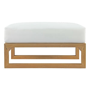 Modway Furniture Upland Outdoor Teak Ottoman - Modern Multi-Use Accent for Patio, Balcony & Poolside Elegance EEI-2708-NAT-WHI
