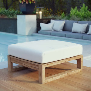 Modway Furniture Upland Outdoor Teak Ottoman - Modern Multi-Use Accent for Patio, Balcony & Poolside Elegance EEI-2708-NAT-WHI