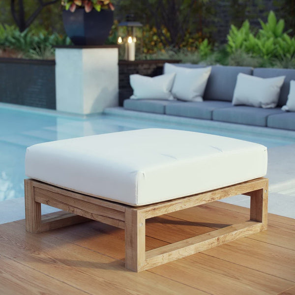 Modway Furniture Upland Outdoor Teak Ottoman - Modern Multi-Use Accent for Patio, Balcony & Poolside Elegance EEI-2708-NAT-WHI
