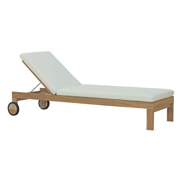 Modway Furniture Upland Teak Chaise Lounge - Stylish Outdoor Seating with Cushions for Poolside & Patio Comfort EEI-2711-NAT-WHI