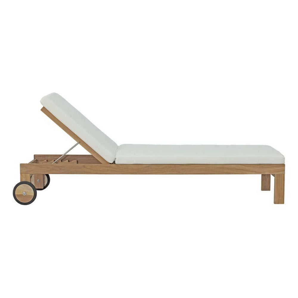 Modway Furniture Upland Teak Chaise Lounge - Stylish Outdoor Seating with Cushions for Poolside & Patio Comfort EEI-2711-NAT-WHI