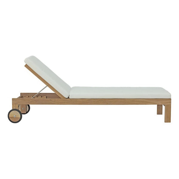 Modway Furniture Upland Teak Chaise Lounge - Stylish Outdoor Seating with Cushions for Poolside & Patio Comfort EEI-2711-NAT-WHI
