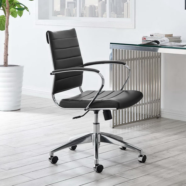 Modway Furniture Jive Mid Back Office Chair - Ergonomic Comfort with Durable Ribbed Vinyl for Modern Workspaces Black EEI-273-BLK