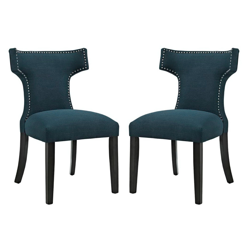 Modway Furniture Curve Fabric Dining Side Chair Set of 2 – Stylish Comfort with Modern Design for Any Space Azure EEI-2741-AZU-SET