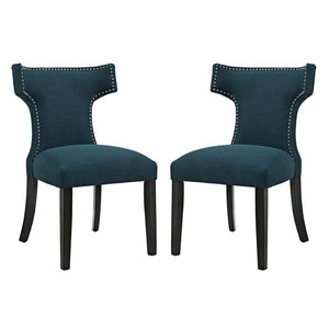 Modway Furniture Curve Fabric Dining Side Chair Set of 2 – Stylish Comfort with Modern Design for Any Space Azure EEI-2741-AZU-SET