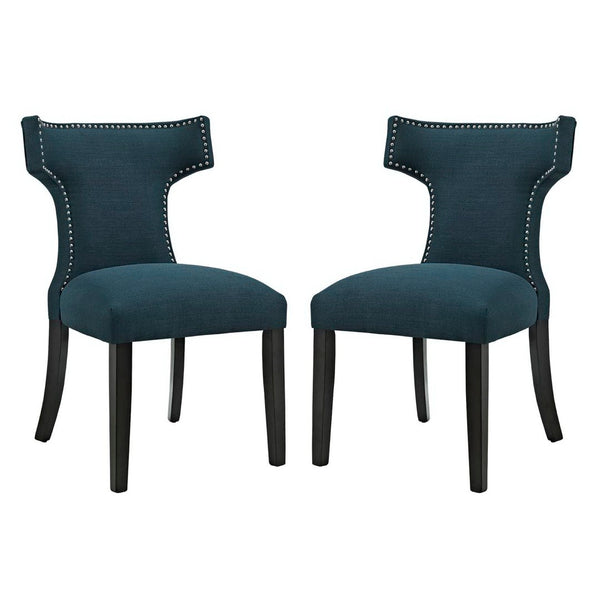 Modway Furniture Curve Fabric Dining Side Chair Set of 2 – Stylish Comfort with Modern Design for Any Space Azure EEI-2741-AZU-SET