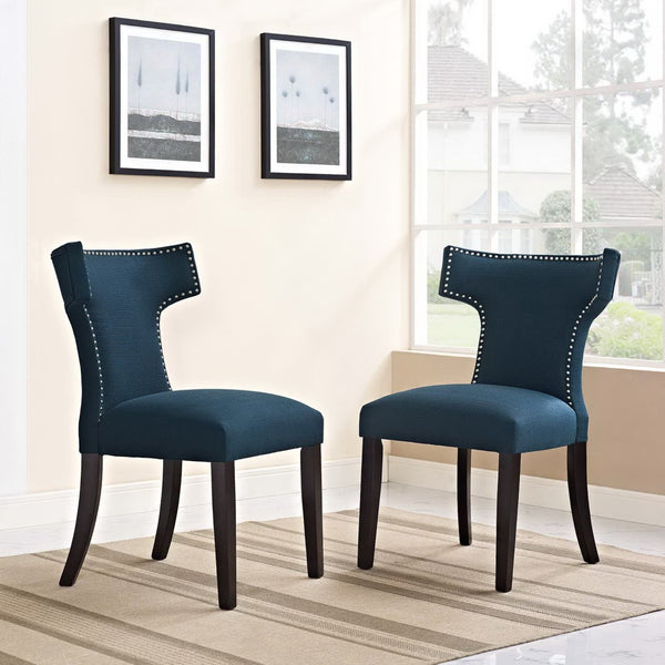 Modway Furniture Curve Fabric Dining Side Chair Set of 2 – Stylish Comfort with Modern Design for Any Space Azure EEI-2741-AZU-SET