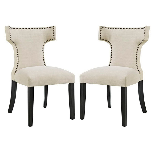 Modway Furniture Curve Fabric Dining Side Chair Set of 2 – Stylish Comfort with Modern Design for Any Space Beige EEI-2741-BEI-SET