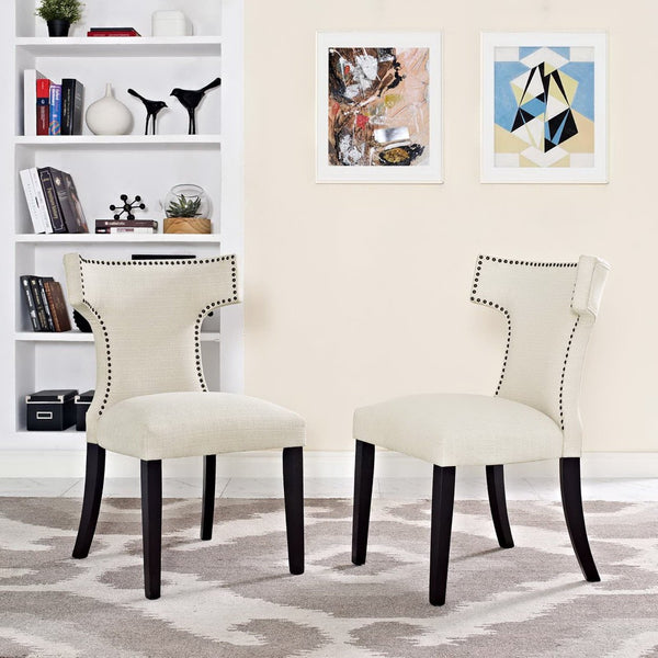 Modway Furniture Curve Fabric Dining Side Chair Set of 2 – Stylish Comfort with Modern Design for Any Space Beige EEI-2741-BEI-SET