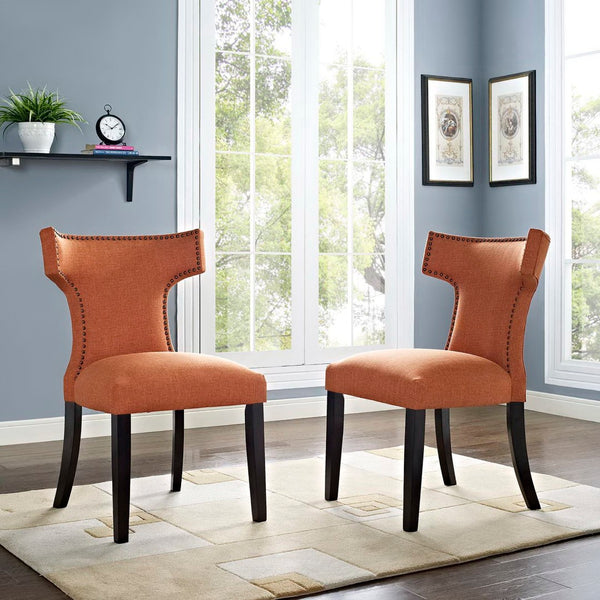 Modway Furniture Curve Fabric Dining Side Chair Set of 2 – Stylish Comfort with Modern Design for Any Space Orange EEI-2741-ORA-SET