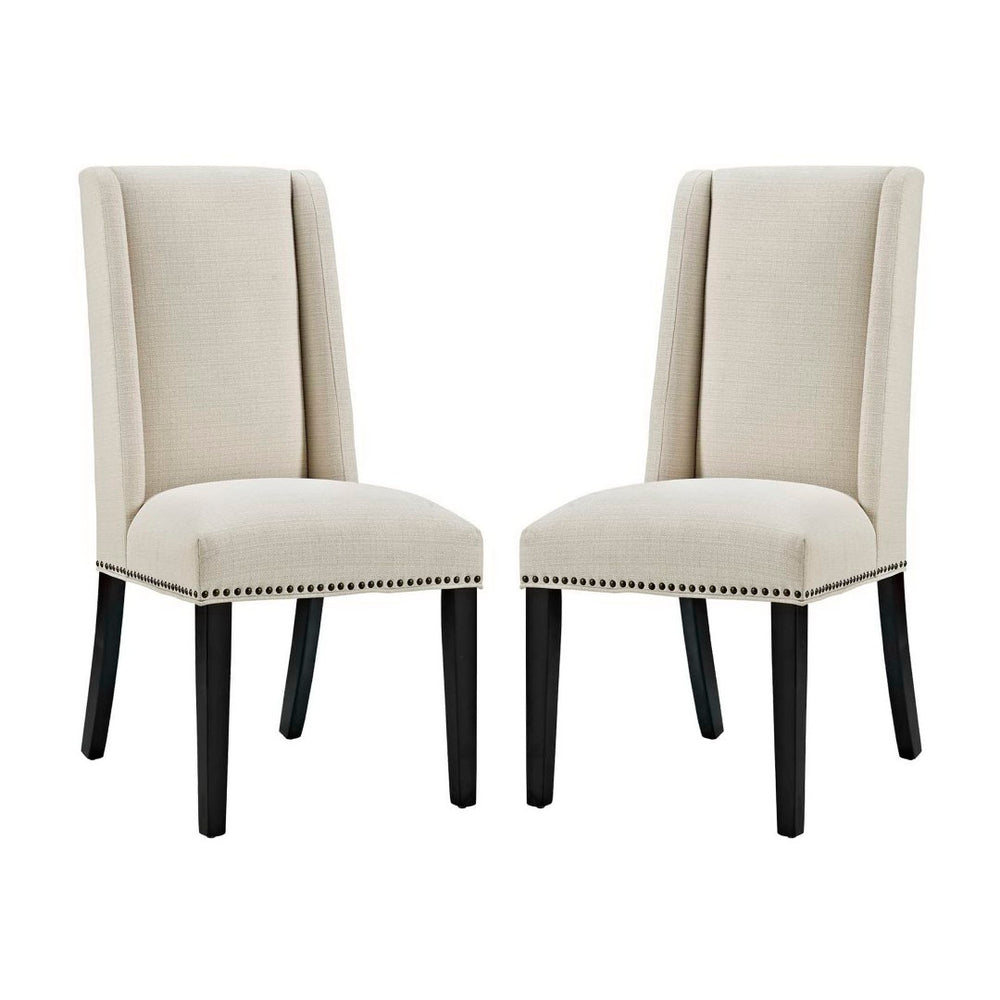 Modway Furniture Baron Dining Chair Set of 2 - Elegant Beige Upholstered Chairs with Nailhead Trim & Comfort Design EEI-2748-BEI-SET