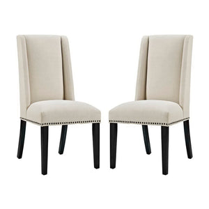 Modway Furniture Baron Dining Chair Set of 2 - Elegant Beige Upholstered Chairs with Nailhead Trim & Comfort Design EEI-2748-BEI-SET