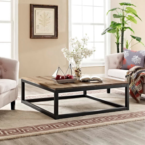 Modway Furniture Attune Large Coffee Table by Modway - Modern Farmhouse Design with Solid Pine Top & Iron Frame EEI-2775-BRN