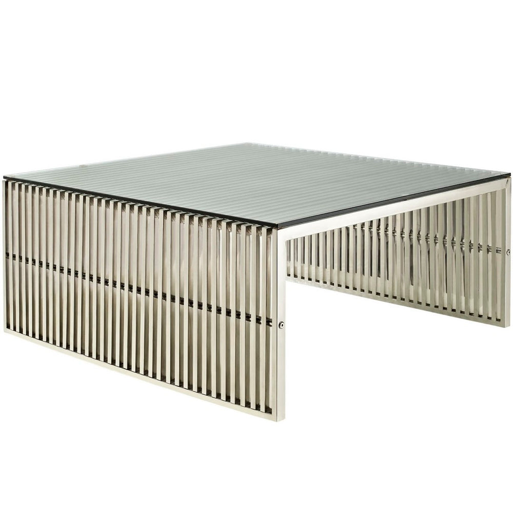 Modway Furniture Gridiron Coffee Table - Modern Minimalist Stainless Steel Design for Living Rooms & Offices EEI-284-SLV