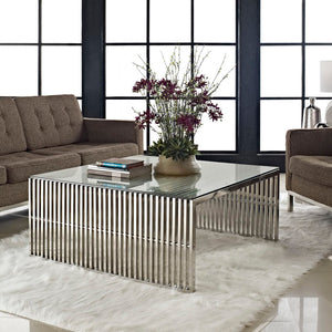 Modway Furniture Gridiron Coffee Table - Modern Minimalist Stainless Steel Design for Living Rooms & Offices EEI-284-SLV