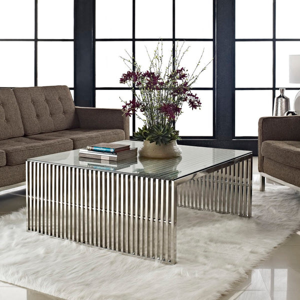 Modway Furniture Gridiron Coffee Table - Modern Minimalist Stainless Steel Design for Living Rooms & Offices EEI-284-SLV