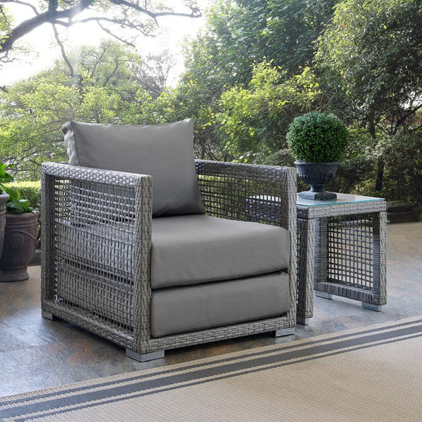 Modway Furniture Aura Rattan Outdoor Patio Armchair - Stylish, Durable Seating for Your Perfect Outdoor Retreat Gray Gray EEI-2918-GRY-GRY