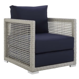 Modway Furniture Aura Rattan Outdoor Patio Armchair - Stylish, Durable Seating for Your Perfect Outdoor Retreat Gray Navy EEI-2918-GRY-NAV